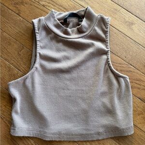 Sleeveless Ribbed Mock Neck Top - brown